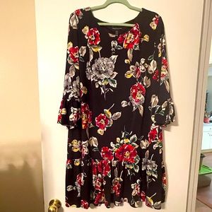 Black floral dress. Ruffles! 18W